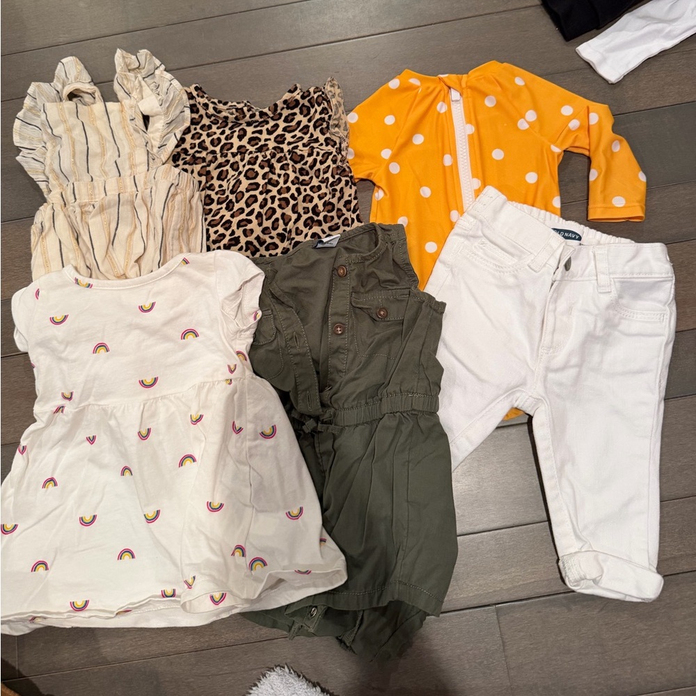Old Navy White Kids Jeans and Orange Polka Dot Romper